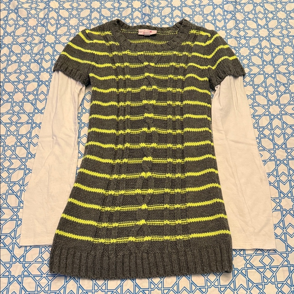 Grane Girls Sweater Dress in Gray and Yellow Stripes